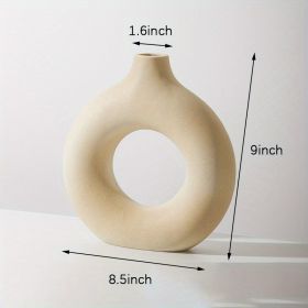 1pc; White Ceramic Vase White Vases For Decor; Modern Home Decor Vase; Boho Vases For Decor; Circle Vase; Round Vase; Donut Vase; Decorative Vase (Color: cream color)